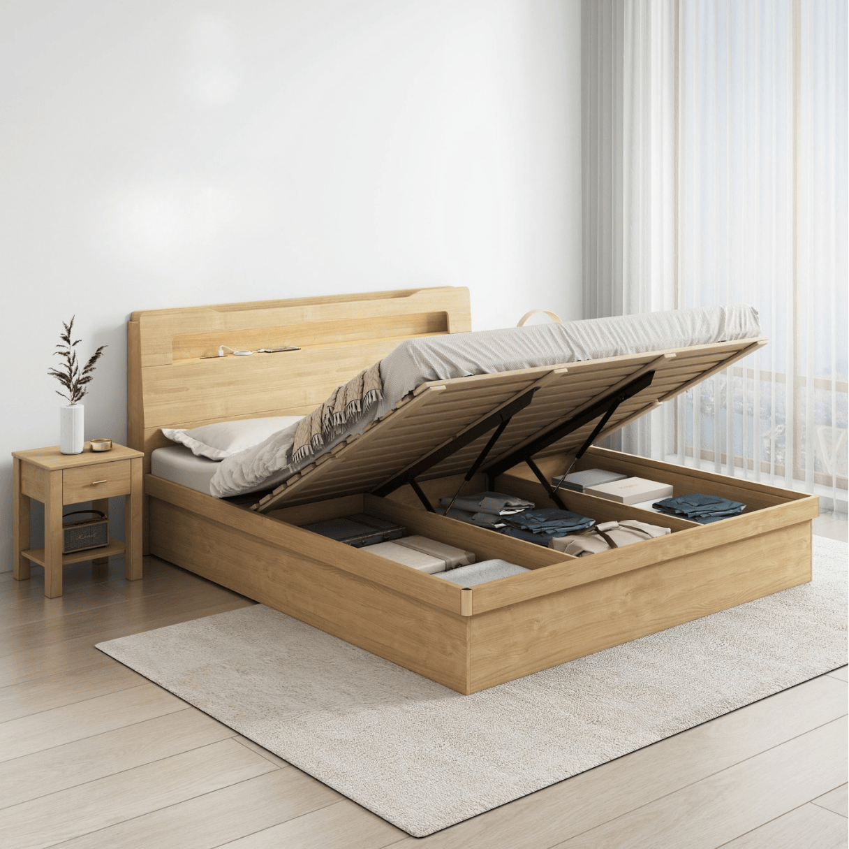 Dvala Storage Bedframe, Double, Oak