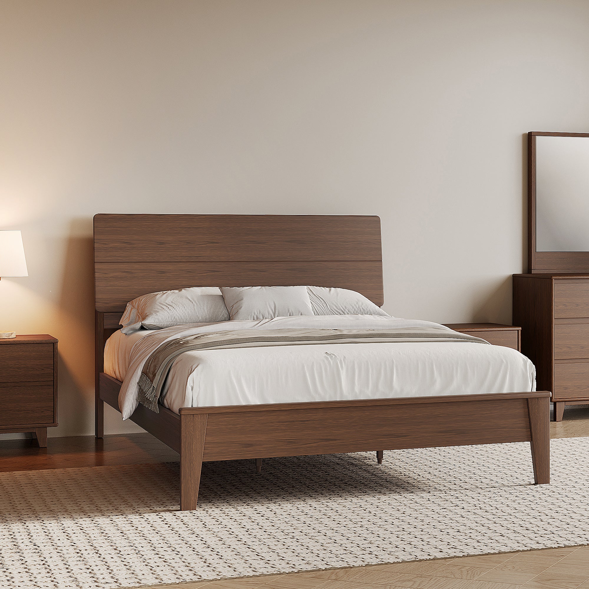 Ørel Solidwood Bedframe, Queen, Claro walnut
